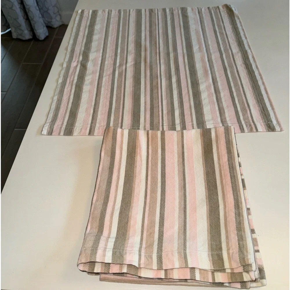 West Elm Linen Pink/Taupe/White striped Napkins or Place Settings.